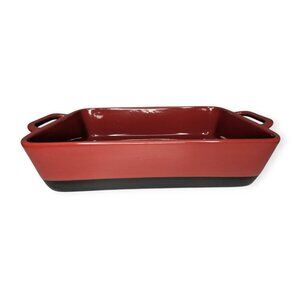 Bobby Flay 8 3/4" x 14" Red & Black Stoneware Casserole with Handles